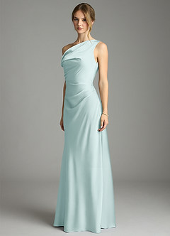 Azazie Emerson Bridesmaid Dresses Mist Mermaid Off the Shoulder Stretch Satin Dress image2