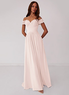 Barbie ♥ Azazie Bridesmaid Dresses Rose Petal A-Line Off the Shoulder Chiffon Convertible Dress image1