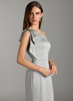 Azazie Rinna Bridesmaid Dresses Silver Mermaid Ruched Stretch Satin Dress image5