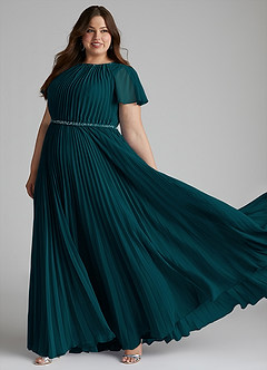 Azazie Kara Modest Bridesmaid Dresses A-Line Pleated Chiffon Floor-Length Dress image10