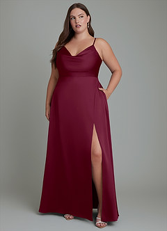 Azazie Sarella Brautjungfernkleider A-Linie Plissee Stretch-Satin Kleid Maulbeerrot image10