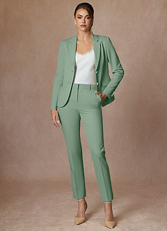 front Whitney Matcha Structured Stretch Full Length Pants Suit