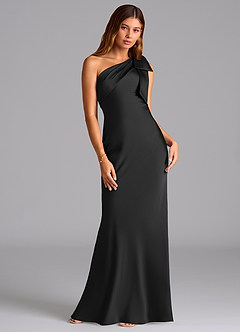 Azazie Yuanna Bridesmaid Dresses Black Mermaid One Shoulder Stretch Satin Dress image3