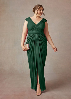 Azazie Lisolette Mère de la mariée Robes Robe Fourreau en Maille Plissée Vert Foncé image9