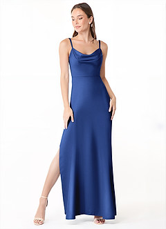 Azazie Alaija Bridesmaid Dresses Royal Blue Mermaid Side Slit Stretch Satin Dress image2