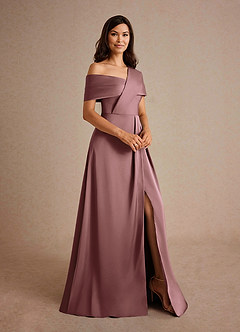 Azazie Milton Mother of the Bride Dresses Vintage Mauve A-Line Pleated Stretch Satin Dress image6