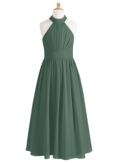 Azazie Iman Junior Sea Moss A-Line Pleated Chiffon Dress image5