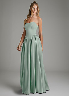 Azazie Arden Bridesmaid Dresses Agave A-Line Corset Stretch Satin Dress image5
