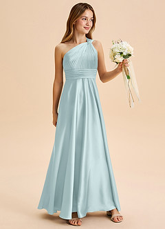 Azazie Charlize Junior Jurk van Stretch Satijn met A-Lijn Geplooid De Nevel image3