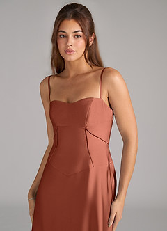 Azazie Valentine Bridesmaid Dresses Clay A-Line Corset Stretch Satin Dress image6