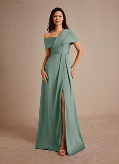 Azazie Milton Mère de la mariée Robes Robe Trapèze en Satin extensible Plissée Sauge D'argent image5