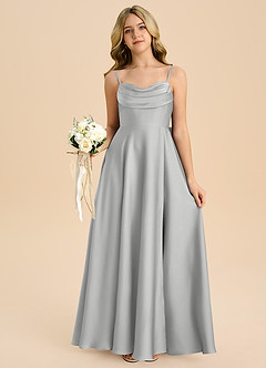 Azazie Bear Junior Jurk van Stretch Satijn met A-Lijn Sweetheart Halslijn Zilver image7