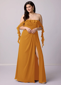 Barbie ♥ Azazie Bridesmaid Dresses Butterscotch A-Line Off the Shoulder Chiffon Convertible Dress image10