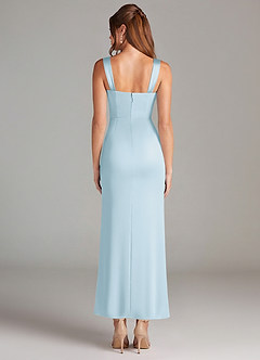 Azazie Denice 신부 들러리 드레스 쉬스 주름진 스트레치 새틴 발목 길이 드레스 image2