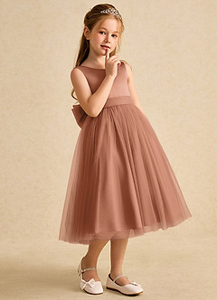 Azazie Winnie Abiti da Ragazza di Fiori Abito Principessa in Tulle Fiocco Bronzo image6