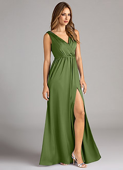 Azazie Tanicia Bridesmaid Dresses Juniper A-Line Pleated Stretch Satin Dress image4