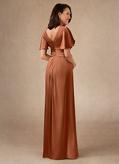 Azazie Emmeline Mother of the Bride Dresses Copper A-Line Pleated Stretch Satin Dress image2