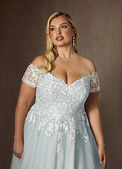Azazie Rowe Trouwjurken Jurk van Tule met Baljurk Off the Shoulder Bewolkt Blauw image13