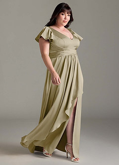 Azazie Omari Bridesmaid Dresses Moss Green A-Line Stretch Satin Dress image11