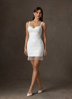Azazie Zinca At-home Try On Dresses Diamond White Sheath Sweetheart Neckline Beading Dress image5