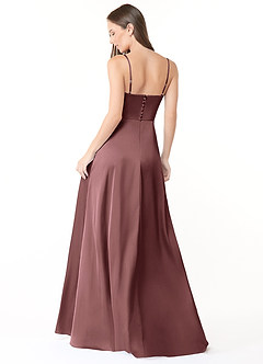 Azazie Halsey Bridesmaid Dresses Vintage Mauve Sheath Side Slit Stretch Satin Dress image2