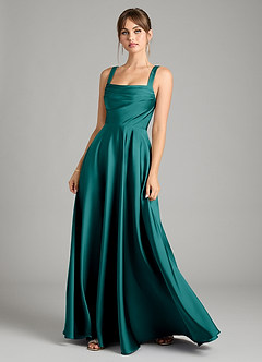 Azazie Shaude Bridesmaid Dresses Peacock A-Line Pleated Stretch Satin Dress image1
