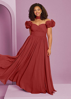 Barbie ♥ Azazie Bridesmaid Dresses Rust A-Line Off the Shoulder Chiffon Convertible Dress image10