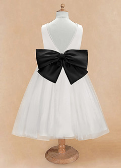 Azazie Seline Abiti da Ragazza di Fiori Abito A-Line in Tulle Fiocco Avorio Nero image7