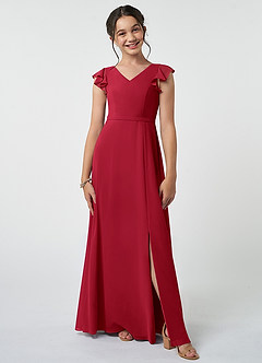 Azazie Claudine Junior Scarlet A-Line Pleated Chiffon Dress image1