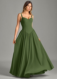 Azazie Evadina Robes de demoiselle d'honneur Robe Trapèze en Mousseline de soie Corset Olive image3