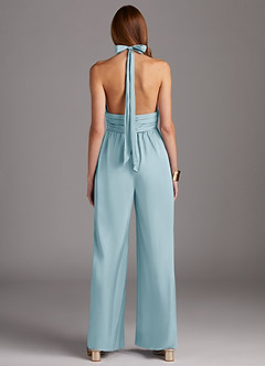 Azazie Oli Robes de demoiselle d'honneur Combinaison en Satin extensible Plissée Bleu Ciel image2