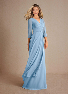 Azazie Mayfield Mère de la mariée Robes Robe Trapèze en Mousseline de soie Plissée Poudre Bleue image2