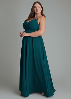 Azazie Amani Abiti da Damigella Abito A-Line in Chiffon Plissettato Pino image11
