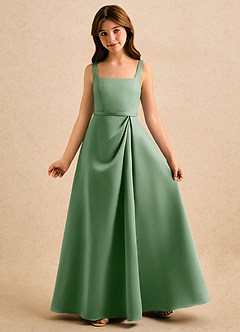Azazie Emiko Girls Formal vestidos de niña de las flores Vestido de Matcha de Satin Mate de Corte en A con Plisado image4