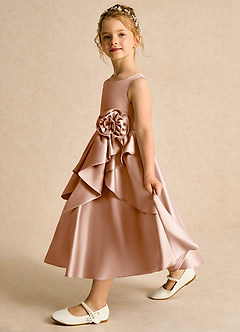 Azazie Hermia Flower Girl Dresses Champagne Rose A-Line Sleeveless Matte Satin Dress image4