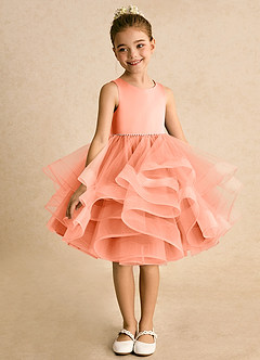 Azazie Tinie Blumenmädchenkleider Ballkleid Schleifen Tüll Kleid Sonnenuntergang image3
