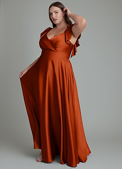 Azazie Leilani Robes de demoiselle d'honneur Robe Trapèze en Satin extensible Drapé Paprika image14