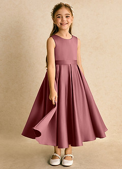 Azazie Junebuj Flower Girl Dresses Amethyst Ball-Gown Pleated Matte Satin Dress image2