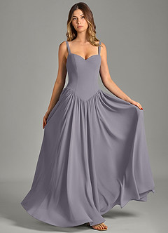 Azazie Evadina Vestidos de damas de honor Vestido de Sombra de Gasa de Corte en A con Corsé image1