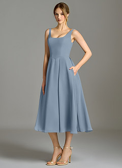 Azazie Amalie Bridesmaid Dresses Dusty Blue A-Line Pleated Chiffon Dress image1