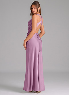 Azazie Evadne Robes de demoiselle d'honneur Robe Trapèze en Satin extensible Plissée Glycine image5