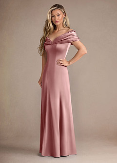 Azazie Auberdeen Abiti per la Madre della Sposa Abito Sirena in Raso Elasticizzato Plissettato Rosa Polverosa image4