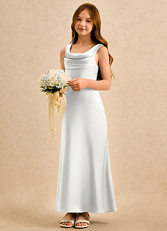 Azazie Raspberry Girls Formal Flower Girl Dresses White A-Line Pleated Stretch Satin Dress image1