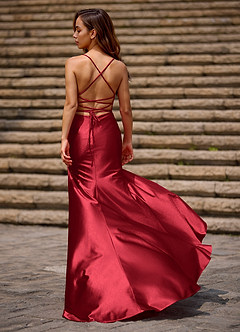 Luminous Red Column Satin Prom Dress image6