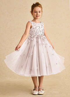 Azazie Lana Robe Demoiselle D'honneur Fillette Robe Trapèze en Mat Satiné Sans manches Rose Pétale image5
