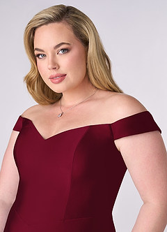 Barbie ♥ Azazie Bridesmaid Dresses Burgundy A-Line Off the Shoulder Stretch Satin Convertible Dress image11