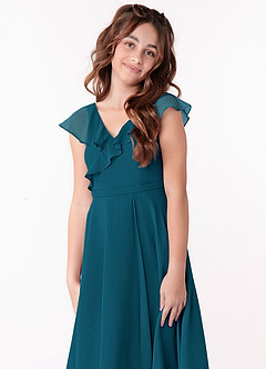 Azazie Posie Junior Ink Blue A-Line Ruched Chiffon Dress image6