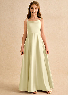 Azazie Joella Girls Formal Flower Girl Dresses Lemon Sorbet A-Line Pleated Stretch Satin Dress image4