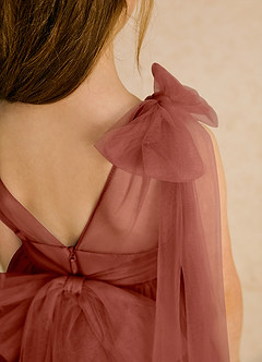 Azazie Dori Robe Demoiselle D'honneur Fillette Robe Trapèze en Tulle Rayé Auburn image8
