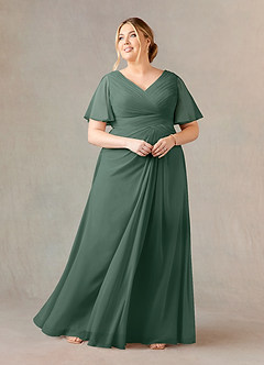 Azazie Morning Glory Kleider für die Brautmutter A-Linie V-Hals Gerüscht Chiffon Kleid Seemoos image5